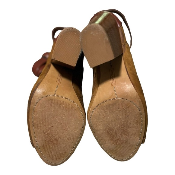 Vince Camuto Maizy Brown Suede Peep Toe Ankle Boots Size 8 with Strap & Buckle - Picture 5 of 16